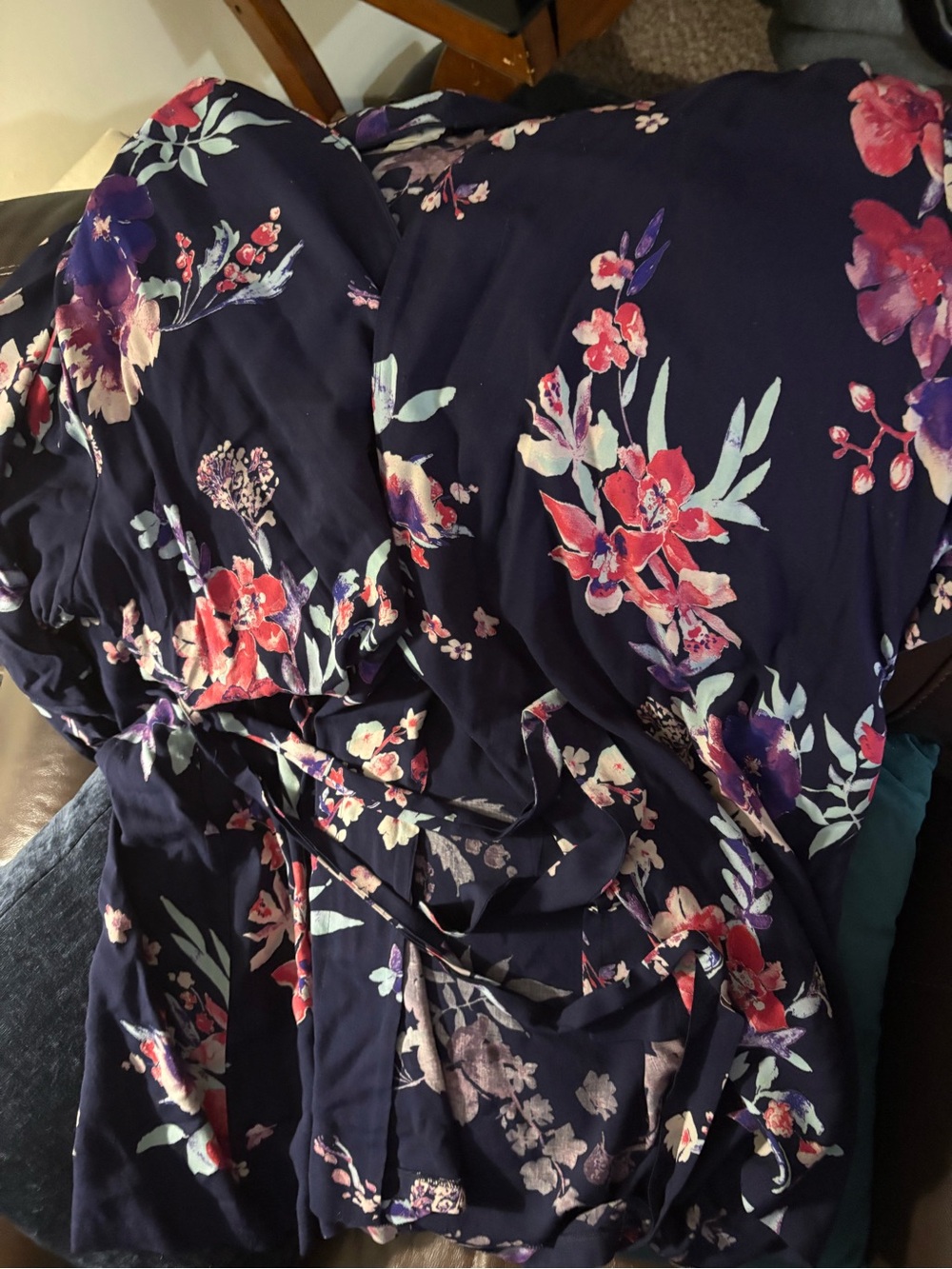 Floral Blue Robe Set with Pajama Pants with Pink & Purple Blooms
